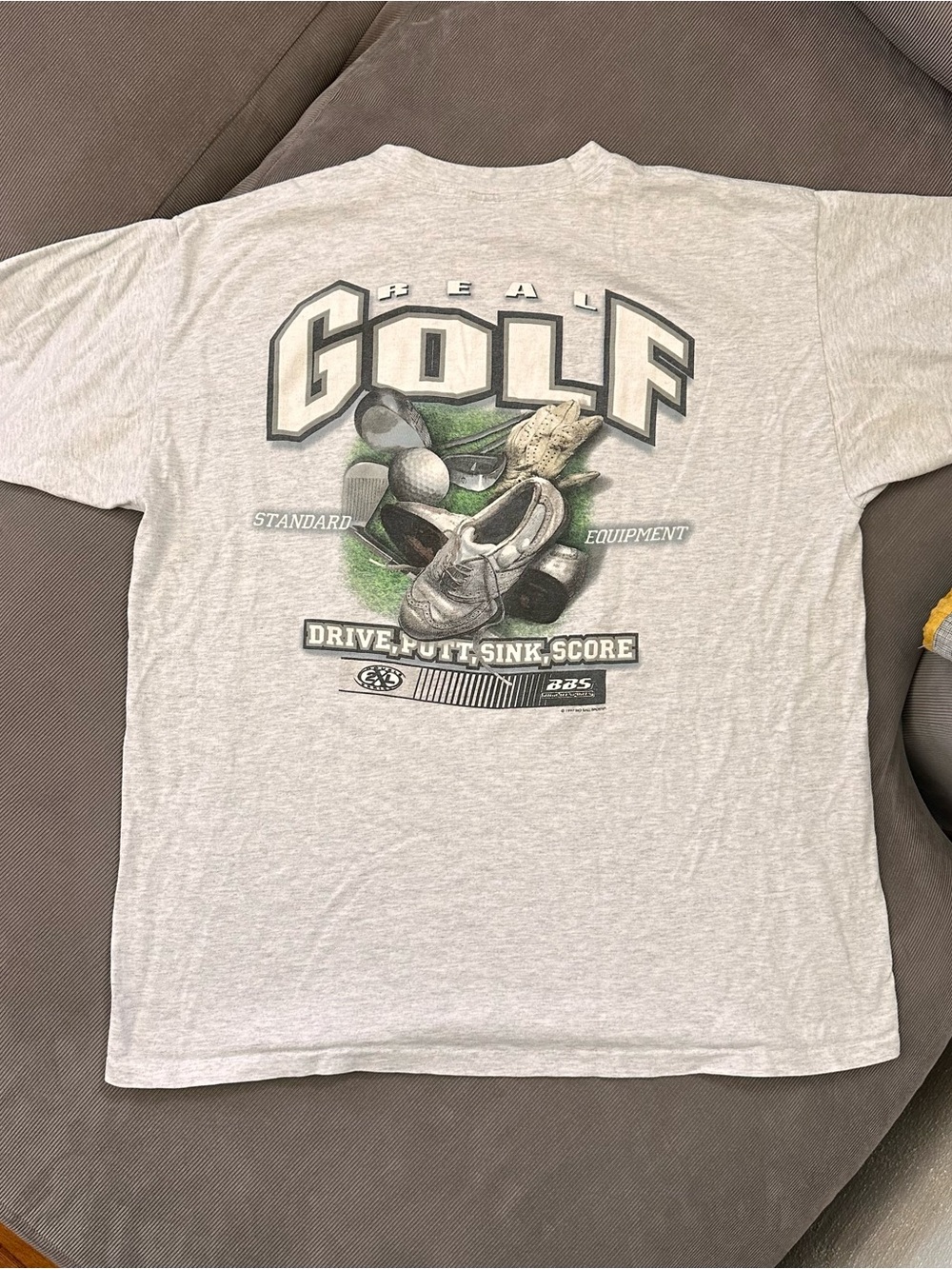 Vintage 90s Golf Shirt White Big Ball Sports Graphic Single Stitch USA XL